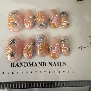 Press on nails handmade floral oval spring NEW size L